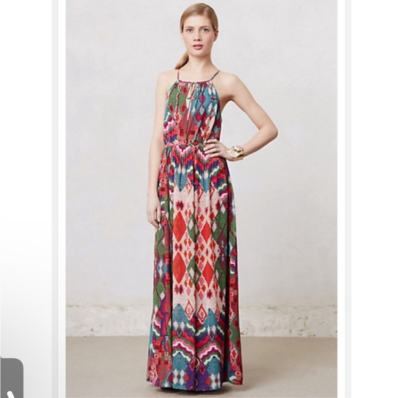 Anthropologie Maeve Tarana Maxi Dress 4 Multi Color Mixed Print Boho - Picture 2 of 5